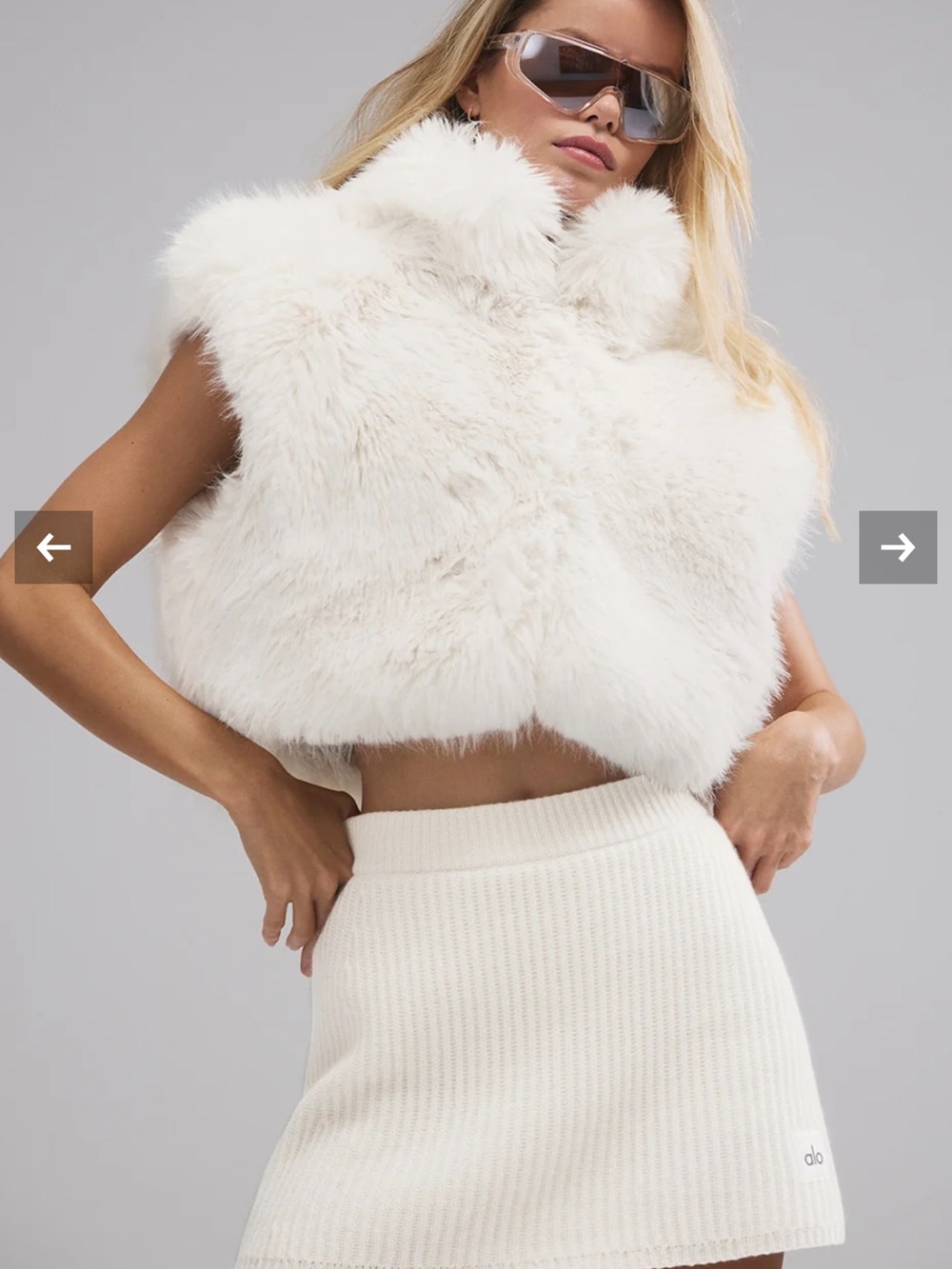 Alo Yoga Opulent Faux Fur Cropped Vest. Ivory. Size S. NWOT